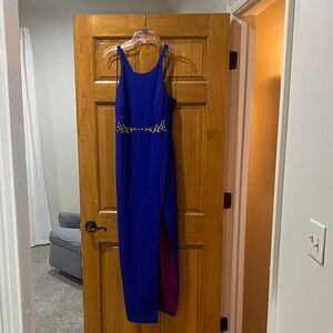 Faviana Royal Blue vintage formal  Dress with Embellished Waist